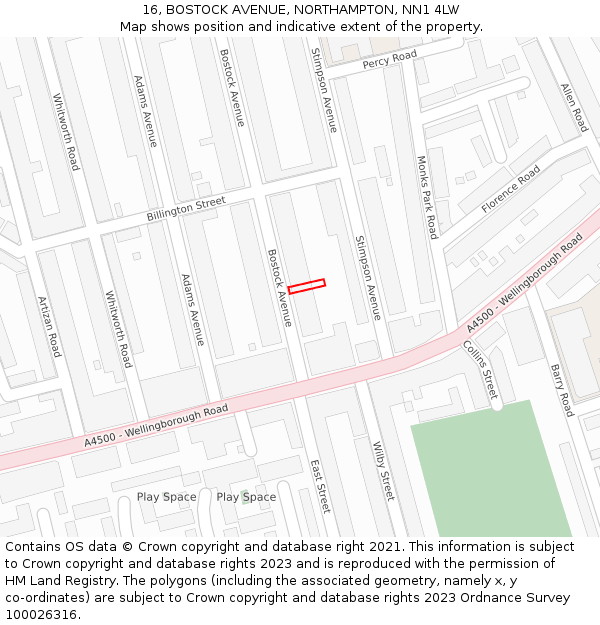 16, BOSTOCK AVENUE, NORTHAMPTON, NN1 4LW: Location map and indicative extent of plot