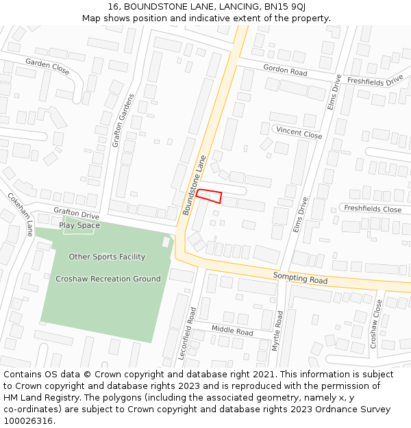 16, BOUNDSTONE LANE, LANCING, BN15 9QJ: Location map and indicative extent of plot