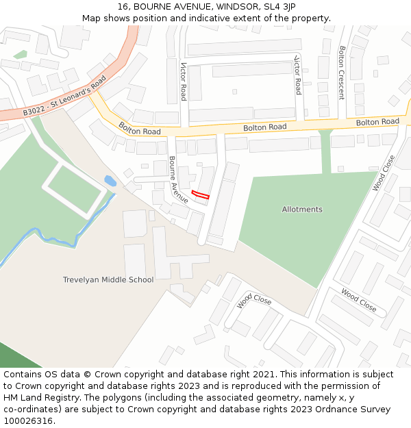 16, BOURNE AVENUE, WINDSOR, SL4 3JP: Location map and indicative extent of plot