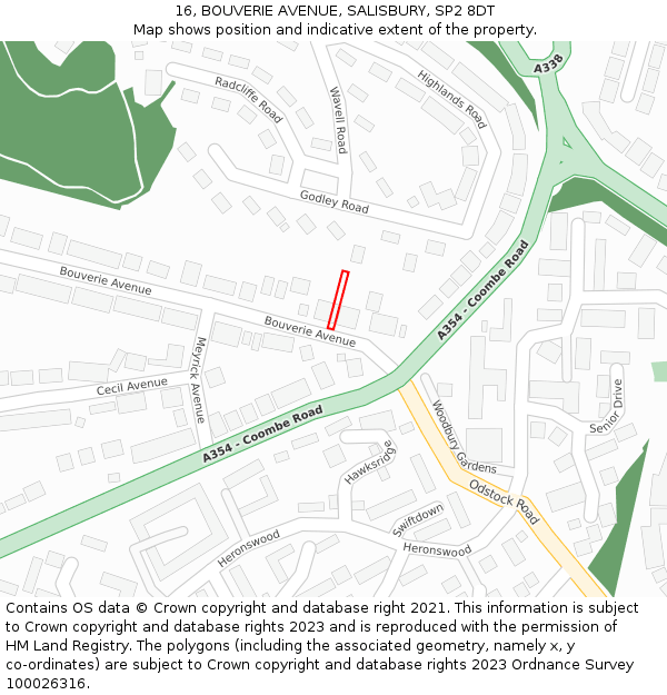 16, BOUVERIE AVENUE, SALISBURY, SP2 8DT: Location map and indicative extent of plot