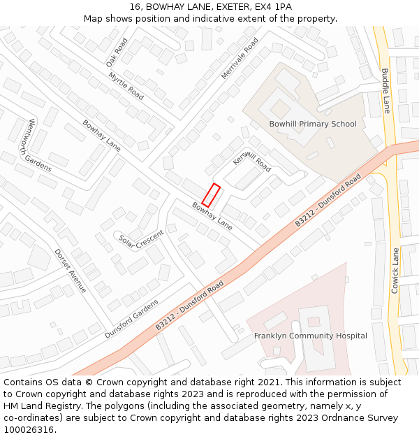 16, BOWHAY LANE, EXETER, EX4 1PA: Location map and indicative extent of plot