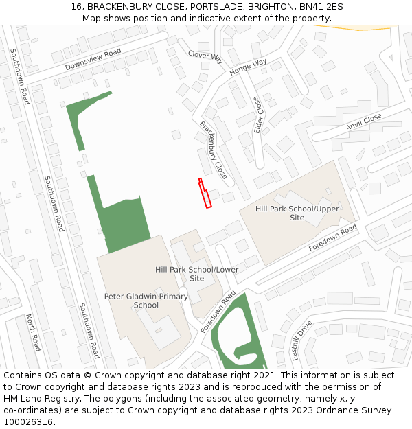 16, BRACKENBURY CLOSE, PORTSLADE, BRIGHTON, BN41 2ES: Location map and indicative extent of plot