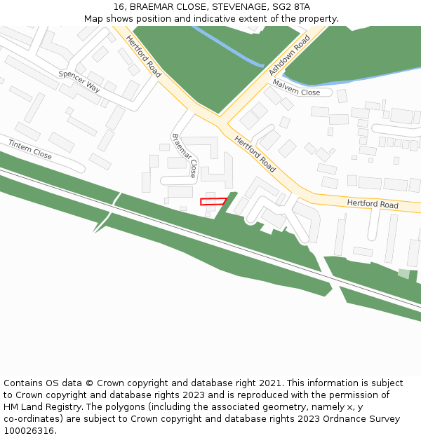 16, BRAEMAR CLOSE, STEVENAGE, SG2 8TA: Location map and indicative extent of plot