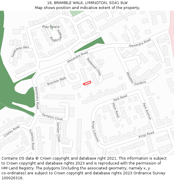 16, BRAMBLE WALK, LYMINGTON, SO41 9LW: Location map and indicative extent of plot