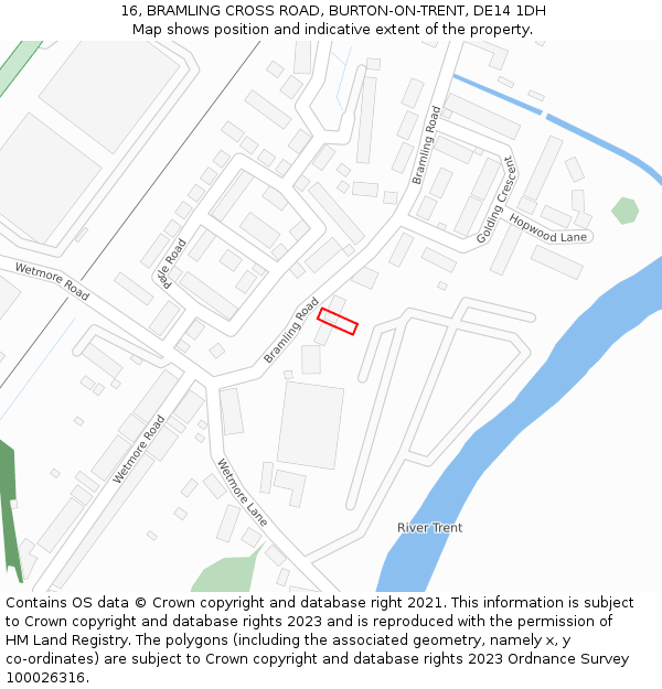 16, BRAMLING CROSS ROAD, BURTON-ON-TRENT, DE14 1DH: Location map and indicative extent of plot