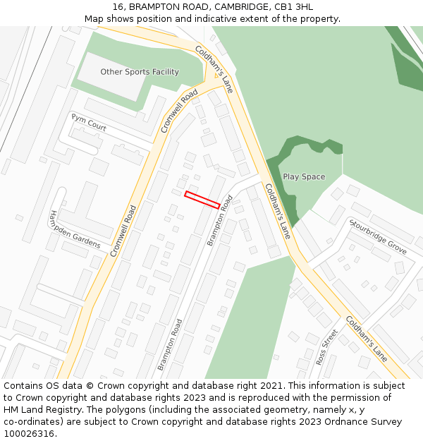 16, BRAMPTON ROAD, CAMBRIDGE, CB1 3HL: Location map and indicative extent of plot