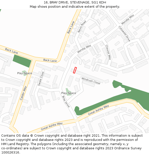 16, BRAY DRIVE, STEVENAGE, SG1 6DH: Location map and indicative extent of plot