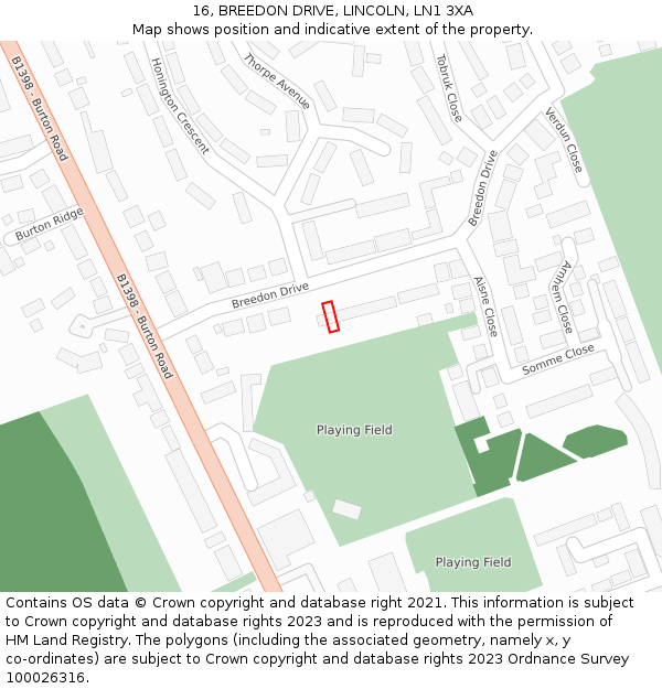 16, BREEDON DRIVE, LINCOLN, LN1 3XA: Location map and indicative extent of plot