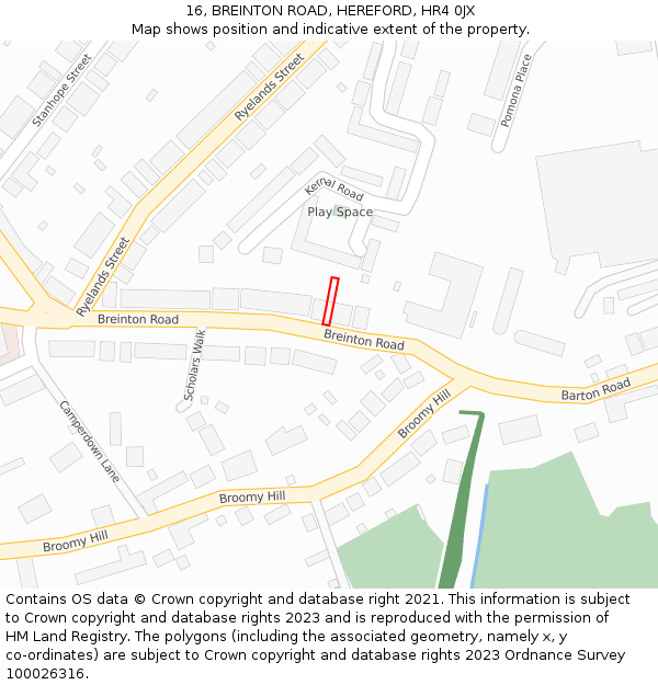 16, BREINTON ROAD, HEREFORD, HR4 0JX: Location map and indicative extent of plot