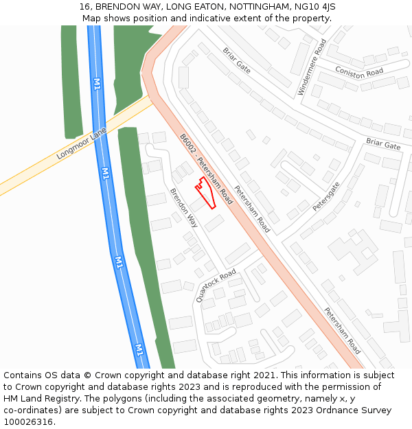 16, BRENDON WAY, LONG EATON, NOTTINGHAM, NG10 4JS: Location map and indicative extent of plot