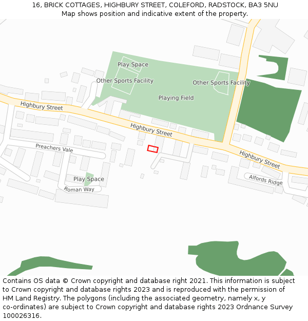 16, BRICK COTTAGES, HIGHBURY STREET, COLEFORD, RADSTOCK, BA3 5NU: Location map and indicative extent of plot