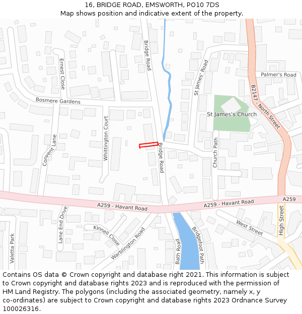 16, BRIDGE ROAD, EMSWORTH, PO10 7DS: Location map and indicative extent of plot