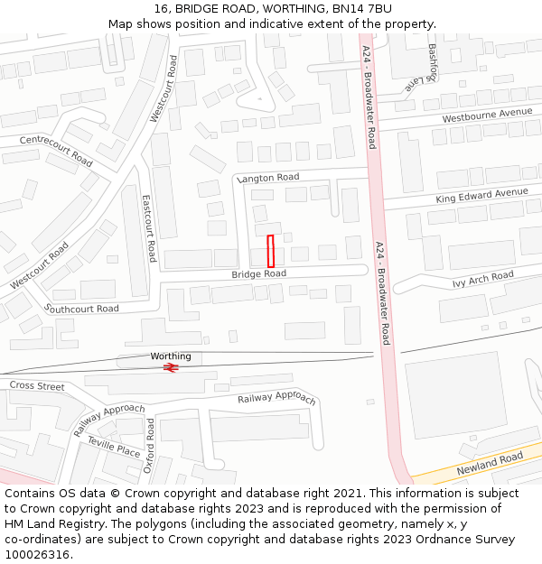 16, BRIDGE ROAD, WORTHING, BN14 7BU: Location map and indicative extent of plot