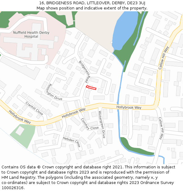 16, BRIDGENESS ROAD, LITTLEOVER, DERBY, DE23 3UJ: Location map and indicative extent of plot