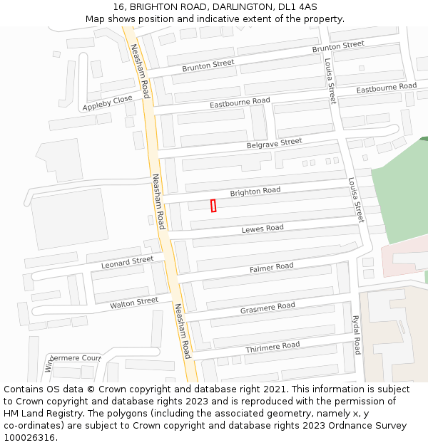 16, BRIGHTON ROAD, DARLINGTON, DL1 4AS: Location map and indicative extent of plot