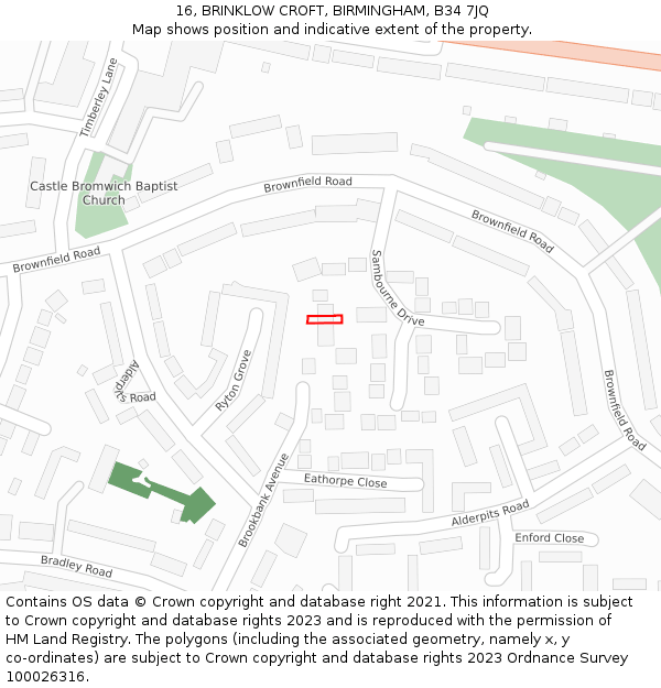 16, BRINKLOW CROFT, BIRMINGHAM, B34 7JQ: Location map and indicative extent of plot