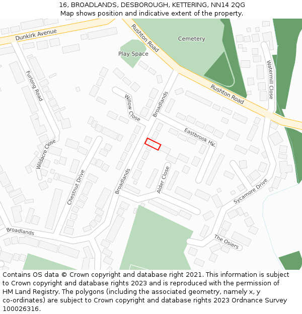 16, BROADLANDS, DESBOROUGH, KETTERING, NN14 2QG: Location map and indicative extent of plot