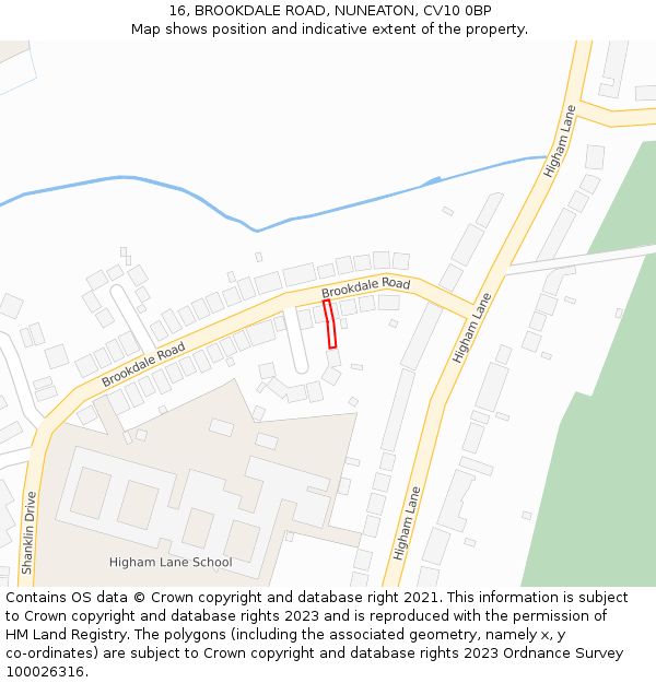 16, BROOKDALE ROAD, NUNEATON, CV10 0BP: Location map and indicative extent of plot