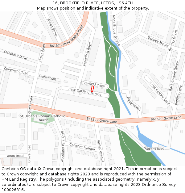 16, BROOKFIELD PLACE, LEEDS, LS6 4EH: Location map and indicative extent of plot