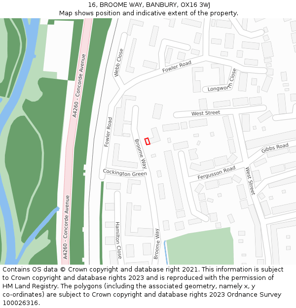 16, BROOME WAY, BANBURY, OX16 3WJ: Location map and indicative extent of plot