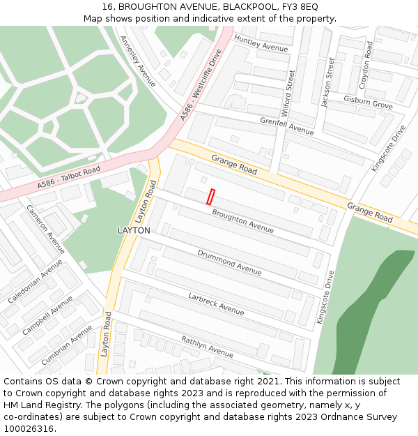 16, BROUGHTON AVENUE, BLACKPOOL, FY3 8EQ: Location map and indicative extent of plot