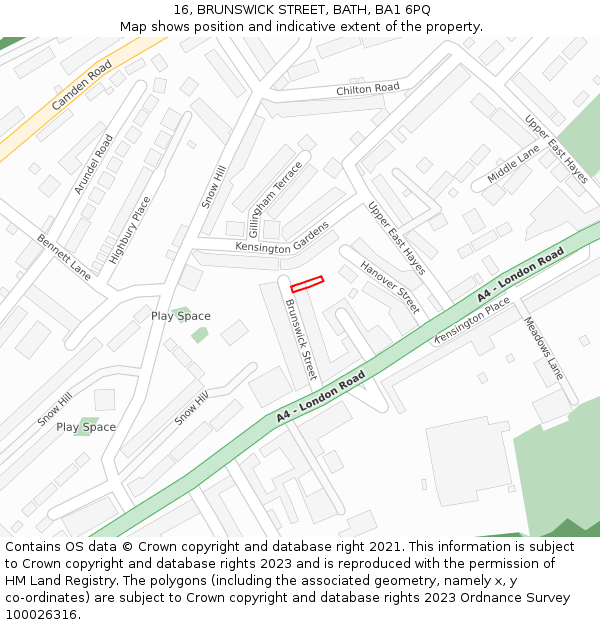 16, BRUNSWICK STREET, BATH, BA1 6PQ: Location map and indicative extent of plot