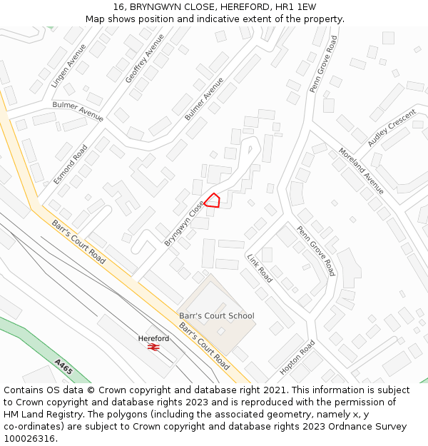 16, BRYNGWYN CLOSE, HEREFORD, HR1 1EW: Location map and indicative extent of plot