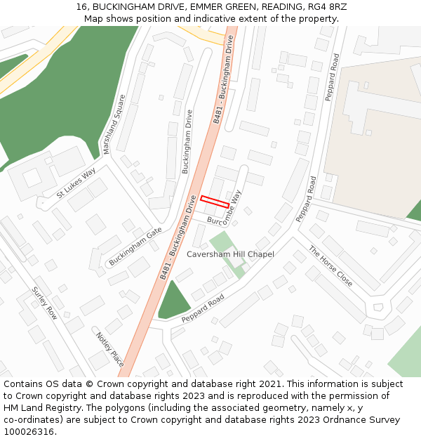 16, BUCKINGHAM DRIVE, EMMER GREEN, READING, RG4 8RZ: Location map and indicative extent of plot