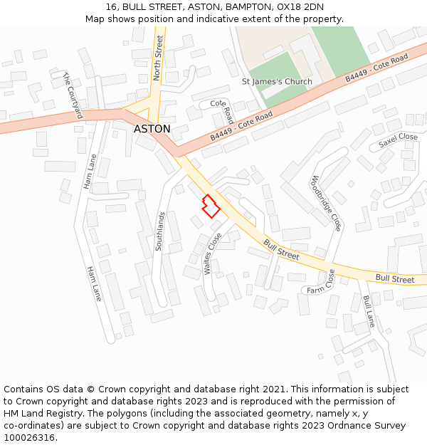 16, BULL STREET, ASTON, BAMPTON, OX18 2DN: Location map and indicative extent of plot
