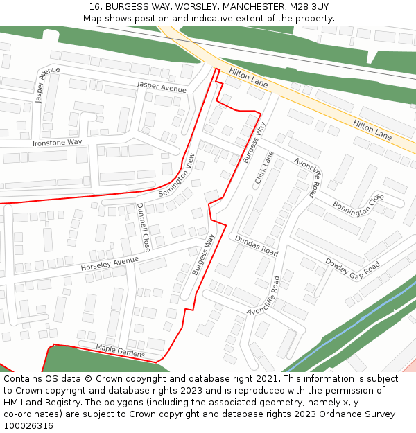 16, BURGESS WAY, WORSLEY, MANCHESTER, M28 3UY: Location map and indicative extent of plot