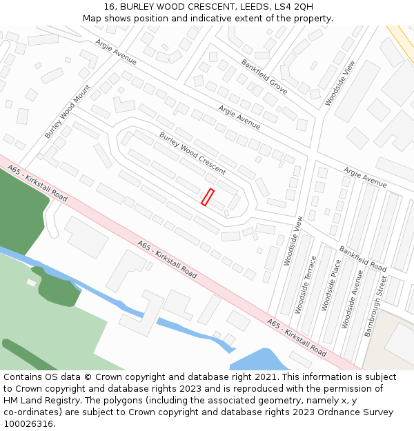 16, BURLEY WOOD CRESCENT, LEEDS, LS4 2QH: Location map and indicative extent of plot