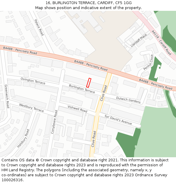 16, BURLINGTON TERRACE, CARDIFF, CF5 1GG: Location map and indicative extent of plot