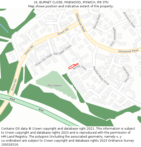 16, BURNET CLOSE, PINEWOOD, IPSWICH, IP8 3TN: Location map and indicative extent of plot