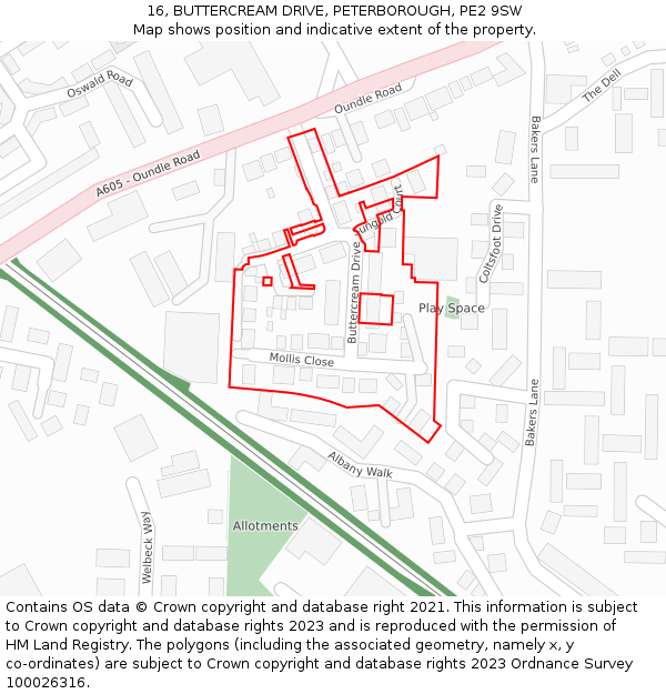 16, BUTTERCREAM DRIVE, PETERBOROUGH, PE2 9SW: Location map and indicative extent of plot