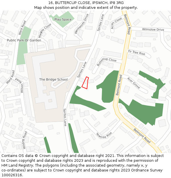 16, BUTTERCUP CLOSE, IPSWICH, IP8 3RG: Location map and indicative extent of plot