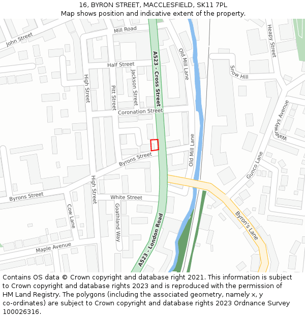 16, BYRON STREET, MACCLESFIELD, SK11 7PL: Location map and indicative extent of plot