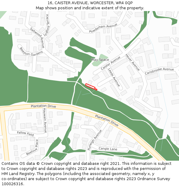 16, CAISTER AVENUE, WORCESTER, WR4 0QP: Location map and indicative extent of plot