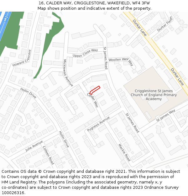 16, CALDER WAY, CRIGGLESTONE, WAKEFIELD, WF4 3FW: Location map and indicative extent of plot