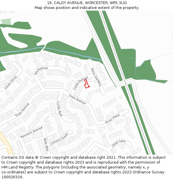 16, CALDY AVENUE, WORCESTER, WR5 3UG: Location map and indicative extent of plot