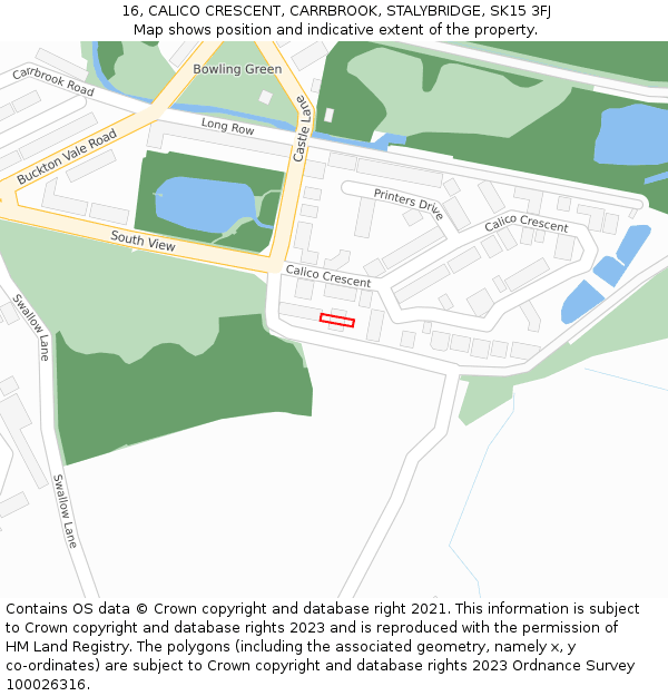 16, CALICO CRESCENT, CARRBROOK, STALYBRIDGE, SK15 3FJ: Location map and indicative extent of plot