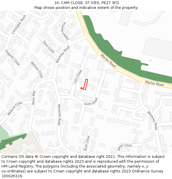 16, CAM CLOSE, ST IVES, PE27 3FG: Location map and indicative extent of plot