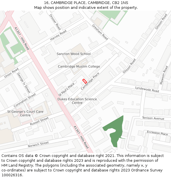 16, CAMBRIDGE PLACE, CAMBRIDGE, CB2 1NS: Location map and indicative extent of plot
