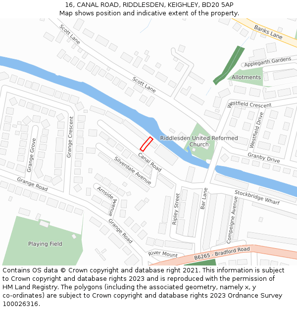 16, CANAL ROAD, RIDDLESDEN, KEIGHLEY, BD20 5AP: Location map and indicative extent of plot