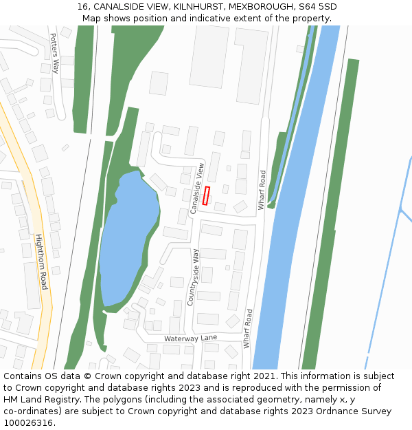 16, CANALSIDE VIEW, KILNHURST, MEXBOROUGH, S64 5SD: Location map and indicative extent of plot