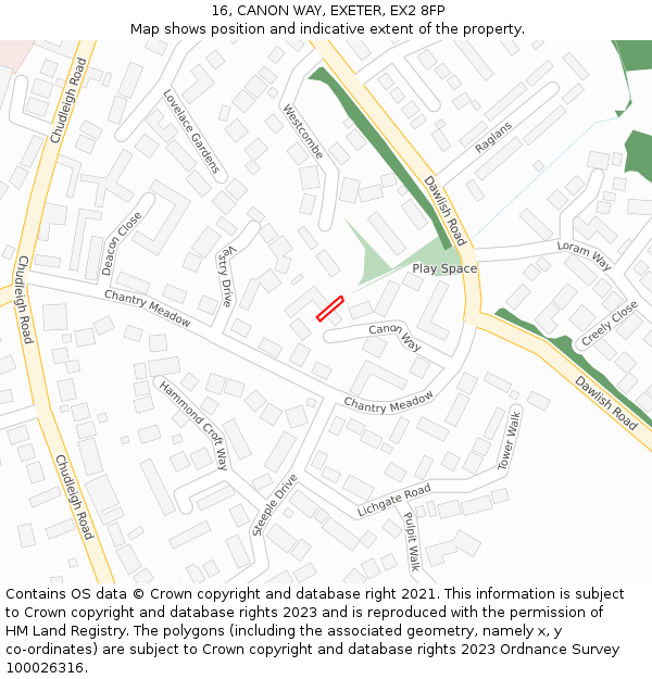 16, CANON WAY, EXETER, EX2 8FP: Location map and indicative extent of plot