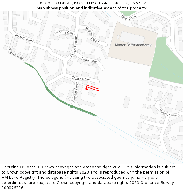 16, CAPITO DRIVE, NORTH HYKEHAM, LINCOLN, LN6 9FZ: Location map and indicative extent of plot