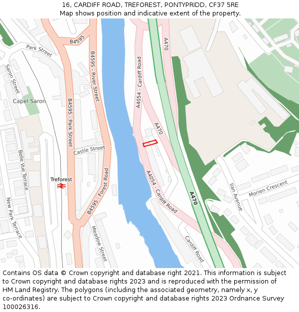 16, CARDIFF ROAD, TREFOREST, PONTYPRIDD, CF37 5RE: Location map and indicative extent of plot