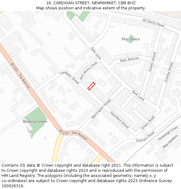 16, CARDIGAN STREET, NEWMARKET, CB8 8HZ: Location map and indicative extent of plot