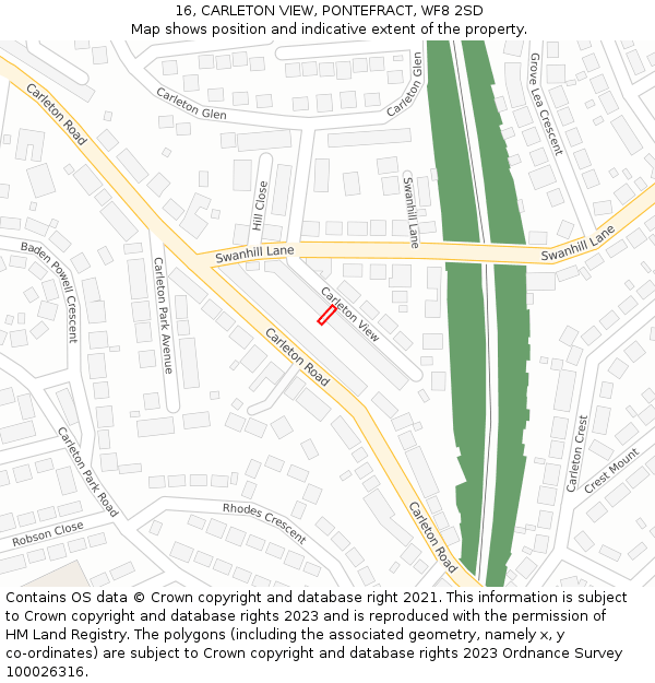 16, CARLETON VIEW, PONTEFRACT, WF8 2SD: Location map and indicative extent of plot