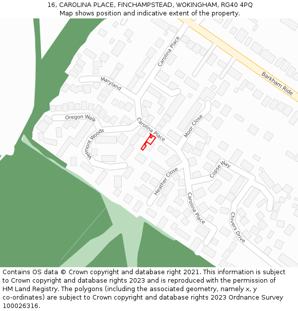 16, CAROLINA PLACE, FINCHAMPSTEAD, WOKINGHAM, RG40 4PQ: Location map and indicative extent of plot